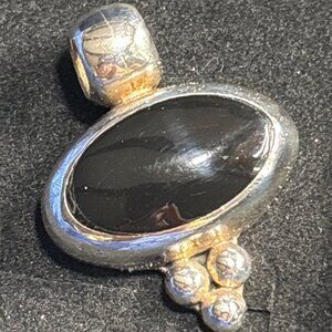 Vintage 925 Mexico‎ Silver Oval Black Onyx Pendant With Accents